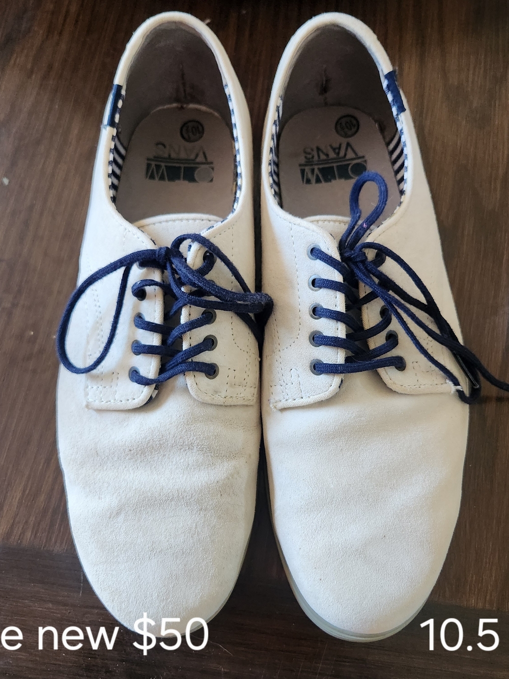 Vans Men’s Off-White Canvas Sneakers with Navy Laces